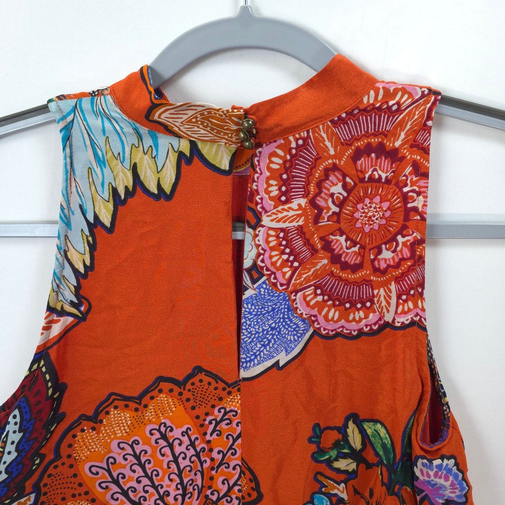 Maeve Anthropologie Silk Dress XS Floral Print Orange Sleeveless Shift Resort - Picture 8 of 11